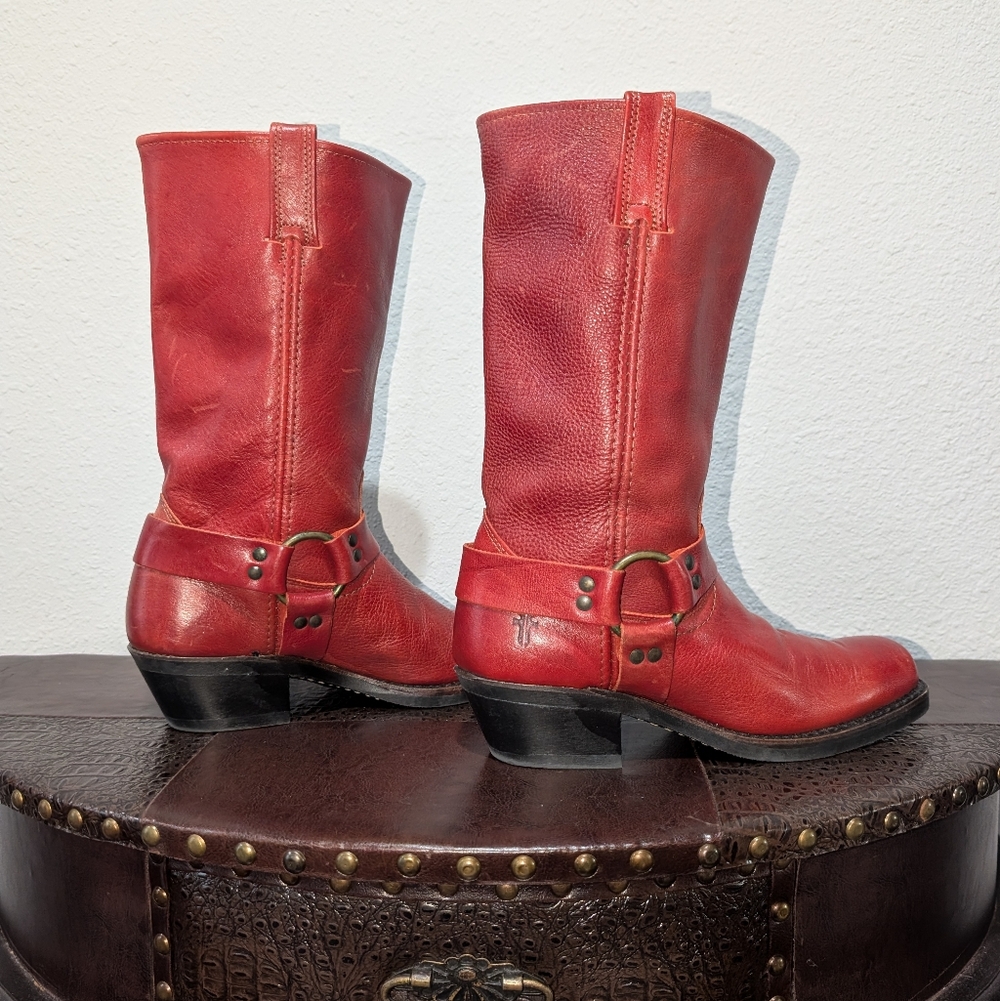 NEW Frye Harness 12R Red Biker Boots size 9 - Picture 2 of 11